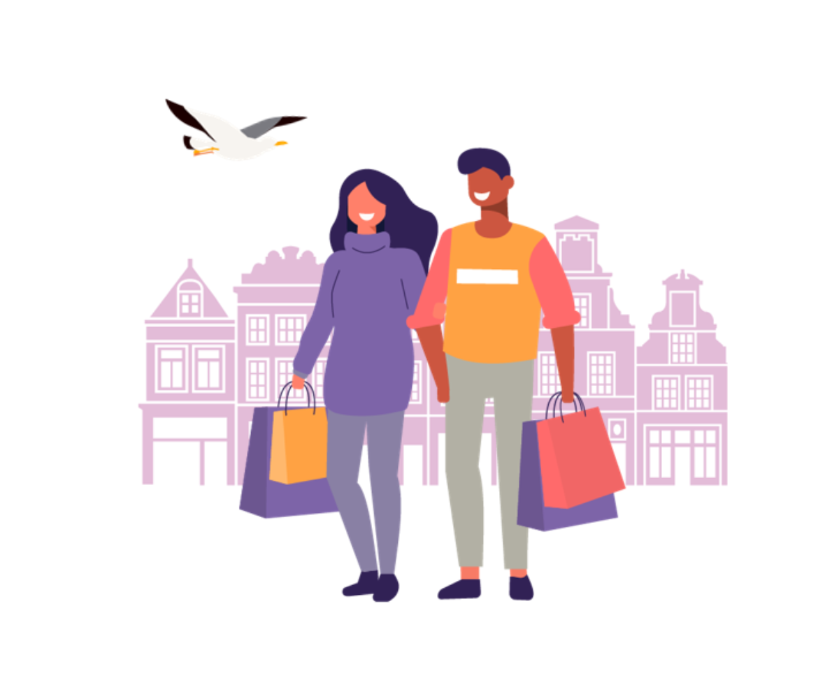 Illustratie 2 mensen die shoppen